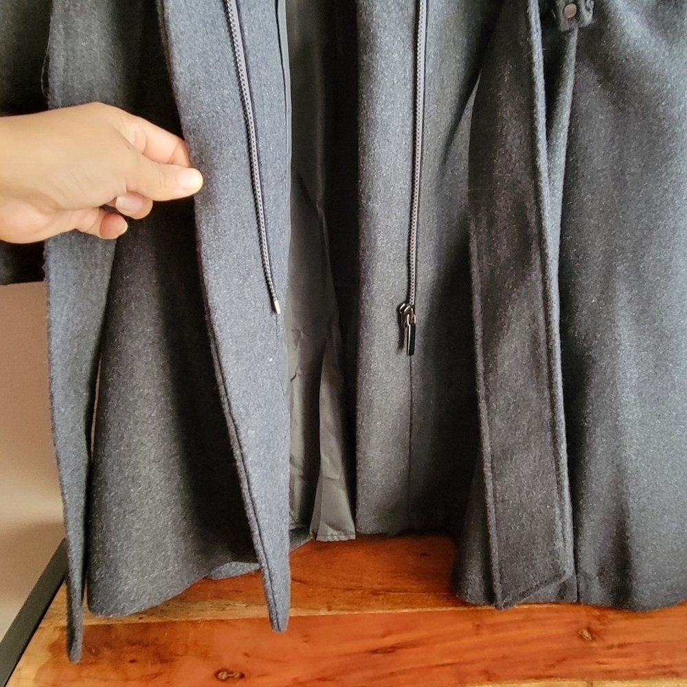 YOKI Outwear Winter Trench Coat Dark Charcoal Size Small Buttons /Belt New - Picture 10 of 15